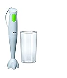 Braun MQ100 Soup MultiQuick 1 Minipimer Mixer ad Immersione, Frullatore con Bicchiere 600 ml, 450 W, Plastica, Bianco/Verde