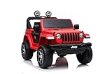 Babycar Jeep ® Wrangler Rubicon 2 Posti 12 Volt con Sedile in Pelle Macchina Elettrica Jeep per Bambini Porte apribili con Telecomando 2.4 GHz Soft Start Full Optional (Rosso)