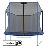 Ultrasport Trampolino da Giardino, Adatto a Bambini con Ingresso Basso, Set Completo, Incluso Tappeto Elastico con Rivestimento UV, Rete di Sicurezza, Staffe in Acciaio, Blu, 244 cm