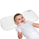 Cuscino Neonato Plagiocefalia fino a 36 Mesi Sfoderabile (con due Federe) per il lettino - Aiuta a prevenire e trattare la Testa Piatta in Memory Foam - Bianco - Design Registrato KBC®