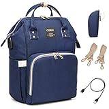 Zaino Mamma neonato Fasciatoio, Multifunzione Bambino Borsa Nappy Stoffa Zaino Grande Capacità Viaggiare con 3 tasche isolanti bottiglia Zaino per Mamma Papà (Navy Blu 3)