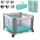 Lionelo Fie 3 in 1 Box bambini pieghevole box neonati lettino da viaggio dalla nascita fino a 15 kg con entrata laterale borsa per il trasporto (turchese)