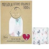 Mussola Neonato In Cotone Morbido ed Organico per Bimbi E Bebè. Ideale Come Asciugamano Copertina Lenzuolino Per Culle Carrozzine. 100% Anallergico 120x120cm Confezione Regalo Inclusa (Lama)