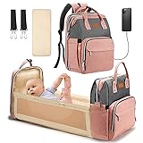 Yoofoss Zaino Fasciatoio Multifunzione Zaino fasciatoio con lettino per neonati Borsa Fasciatoio Zaino Mamma Fasciatoio Portatile Zaino per il Cambio Unisex per mamme e papà (Grigio e rosa, 27L)