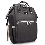 Zaino Mamma Multifunzione Neonato Cambio Bambino Impermeabile Borsa Pesseggino Universale Oxford Grande capacità con Materassino fasciatoio 2 tasche isolanti bottiglia Viaggiare papà, Grigio Scuro