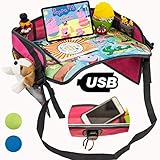 TavolinoGioco1+ da Viaggio Auto per Bambini 2.0 con porta USB x Tablet,Smartphone Tavolino Sedile Vassoio Gioco Portatile per Disegnare,Intrattenere bimbi in Aereo,Treno,Passeggino,Seggiolino(Rosa)